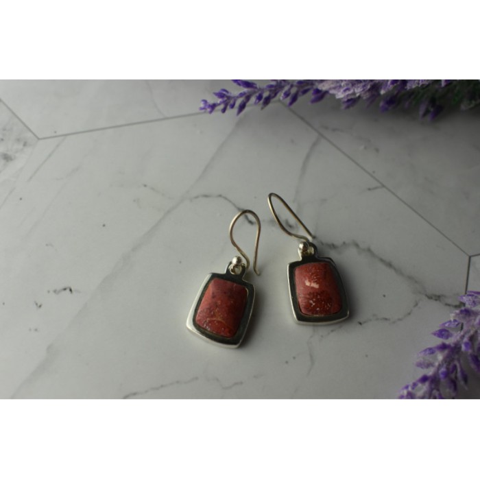 Vintage 925 Sterling Silver Red Jasper Earrings