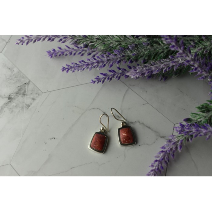 Vintage 925 Sterling Silver Red Jasper Earrings