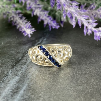 925 Sterling Silver Sapphires Ring Size 8.5