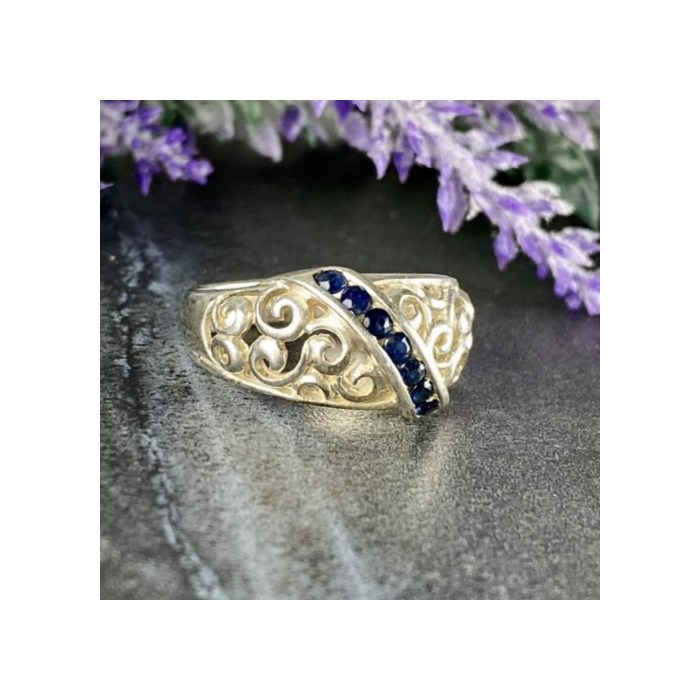 925 Sterling Silver Sapphires Ring Size 8.5