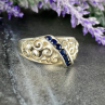 925 Sterling Silver Sapphires Ring Size 8.5