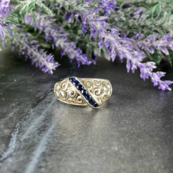 925 Sterling Silver Sapphires Ring Size 8.5
