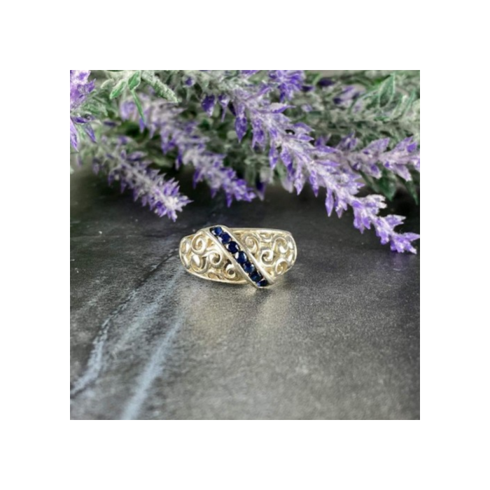 925 Sterling Silver Sapphires Ring Size 8.5