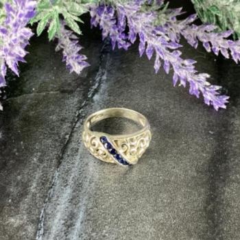 925 Sterling Silver Sapphires Ring Size 8.5