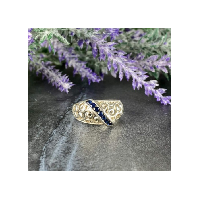 925 Sterling Silver Sapphires Ring Size 8.5