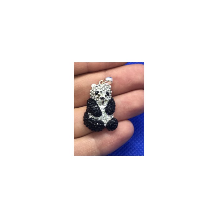 925 Sterling Silver Black & White CZ Panda Pendant