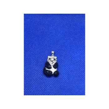 925 Sterling Silver Black & White CZ Panda Pendant