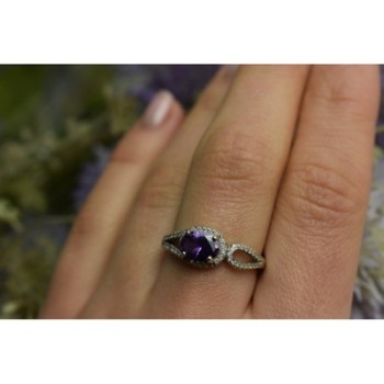 925 Sterling Silver Amethyst & CZ Ring Size 8