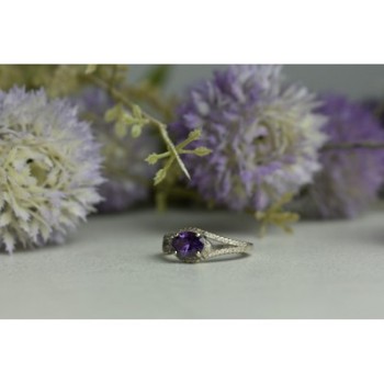 925 Sterling Silver Amethyst & CZ Ring Size 8