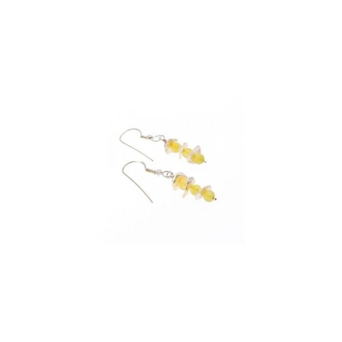 925 Sterling Silver Yellow Agate & Mother Of Pearl Earrings