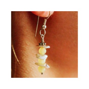 925 Sterling Silver Yellow Agate & Mother Of Pearl Earrings
