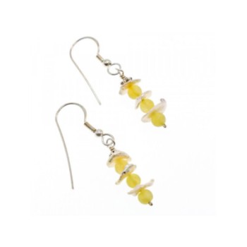 925 Sterling Silver Yellow Agate & Mother Of Pearl Earrings
