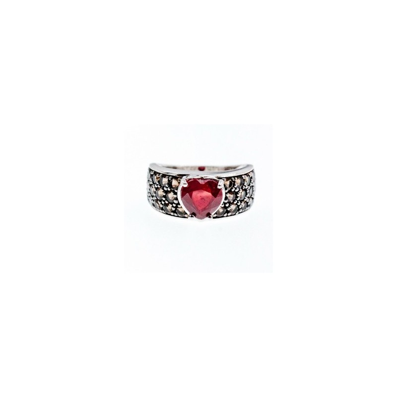 925 STERLING SILVER RUBY & HESSONITE 