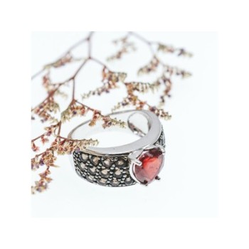 925 STERLING SILVER RUBY & HESSONITE 