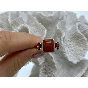 925 STERLING SILVER AGATE & GARNET RING SIZE 9.5