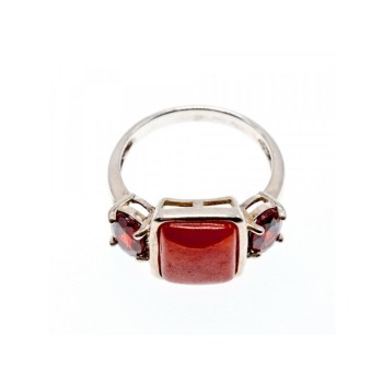 925 STERLING SILVER AGATE & GARNET RING SIZE 9.5
