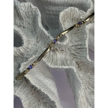 14K YELLOW GOLD TANZANITE & DIAMOND BRACELET LENGTH 7.5 INCH