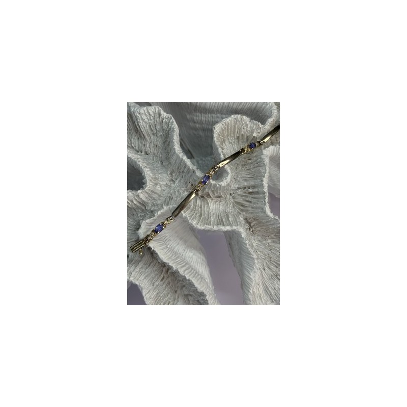 14K YELLOW GOLD TANZANITE & DIAMOND BRACELET LENGTH 7.5 INCH