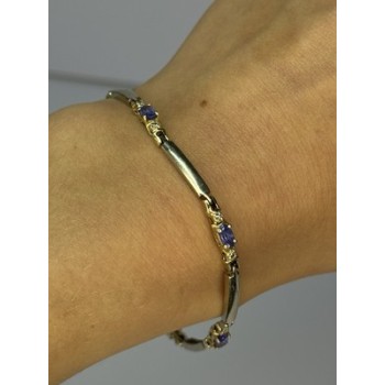 14K YELLOW GOLD TANZANITE & DIAMOND BRACELET LENGTH 7.5 INCH