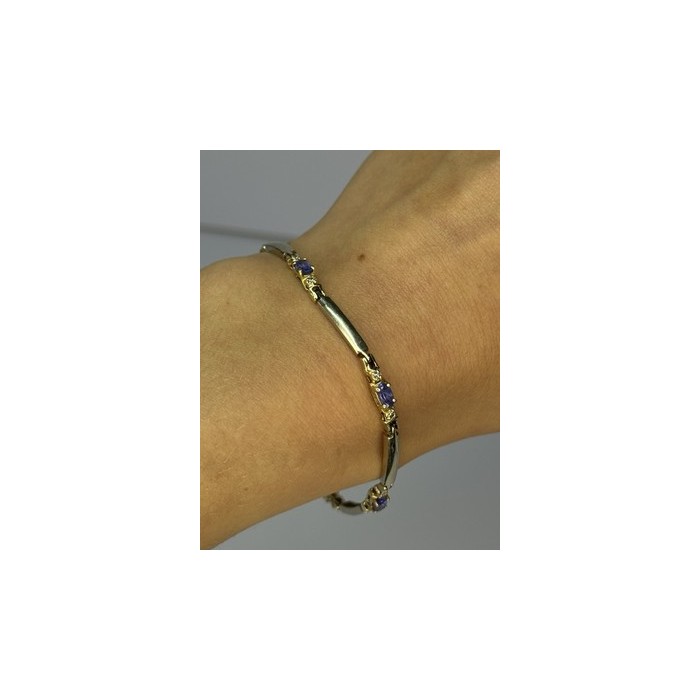 14K YELLOW GOLD TANZANITE & DIAMOND BRACELET LENGTH 7.5 INCH