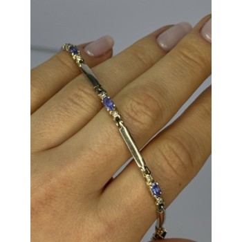 14K YELLOW GOLD TANZANITE & DIAMOND BRACELET LENGTH 7.5 INCH
