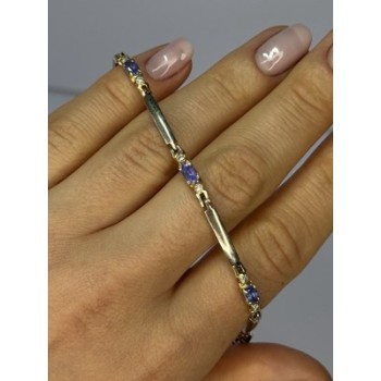 14K YELLOW GOLD TANZANITE & DIAMOND BRACELET LENGTH 7.5 INCH