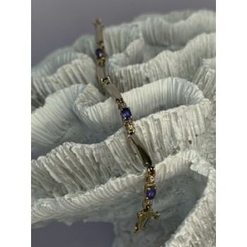 14K YELLOW GOLD TANZANITE & DIAMOND BRACELET LENGTH 7.5 INCH