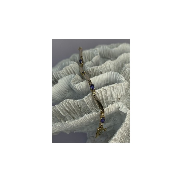 14K YELLOW GOLD TANZANITE & DIAMOND BRACELET LENGTH 7.5 INCH