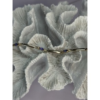 14K YELLOW GOLD TANZANITE & DIAMOND BRACELET LENGTH 7.5 INCH