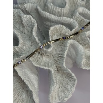 14K YELLOW GOLD TANZANITE & DIAMOND BRACELET LENGTH 7.5 INCH