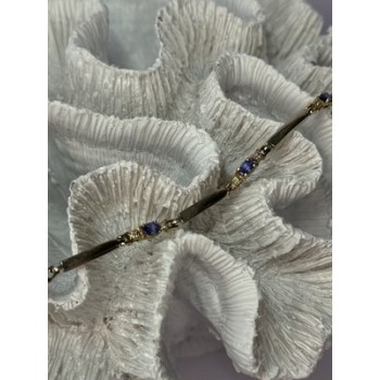 14K YELLOW GOLD TANZANITE & DIAMOND BRACELET LENGTH 7.5 INCH