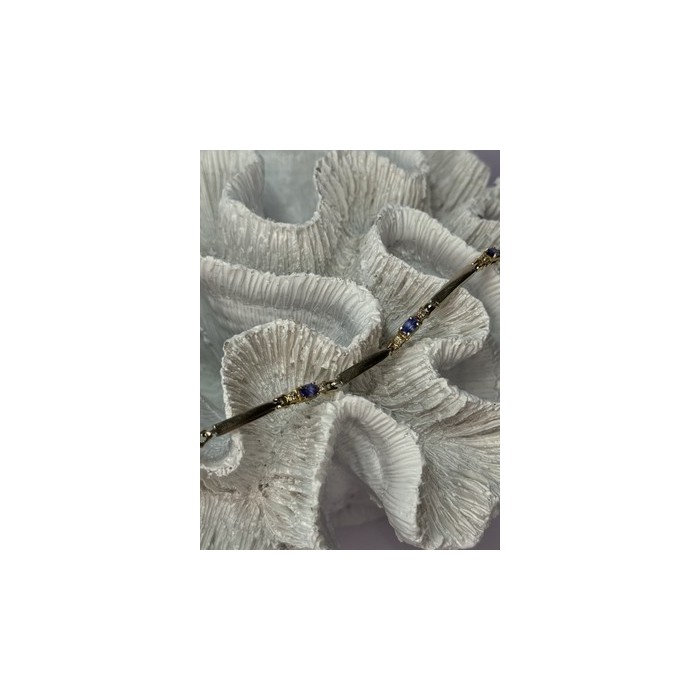 14K YELLOW GOLD TANZANITE & DIAMOND BRACELET LENGTH 7.5 INCH