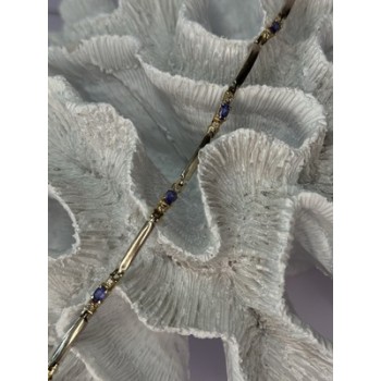 14K YELLOW GOLD TANZANITE & DIAMOND BRACELET LENGTH 7.5 INCH