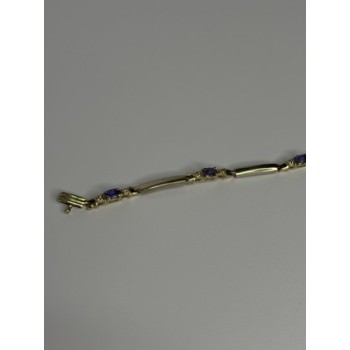 14K YELLOW GOLD TANZANITE & DIAMOND BRACELET LENGTH 7.5 INCH