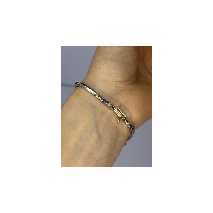 14K YELLOW GOLD TANZANITE & DIAMOND BRACELET LENGTH 7.5 INCH