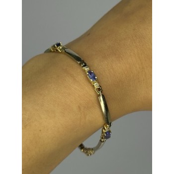 14K YELLOW GOLD TANZANITE & DIAMOND BRACELET LENGTH 7.5 INCH