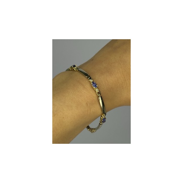 14K YELLOW GOLD TANZANITE & DIAMOND BRACELET LENGTH 7.5 INCH