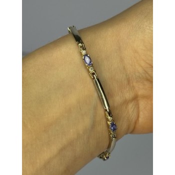 14K YELLOW GOLD TANZANITE & DIAMOND BRACELET LENGTH 7.5 INCH