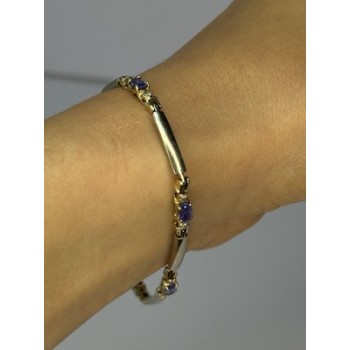 14K YELLOW GOLD TANZANITE & DIAMOND BRACELET LENGTH 7.5 INCH
