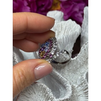 925 Sterling Silver Tourmalines Magic Ring Size 8