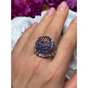 925 Sterling Silver Tourmalines Magic Ring Size 8