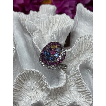 925 Sterling Silver Tourmalines Magic Ring Size 8