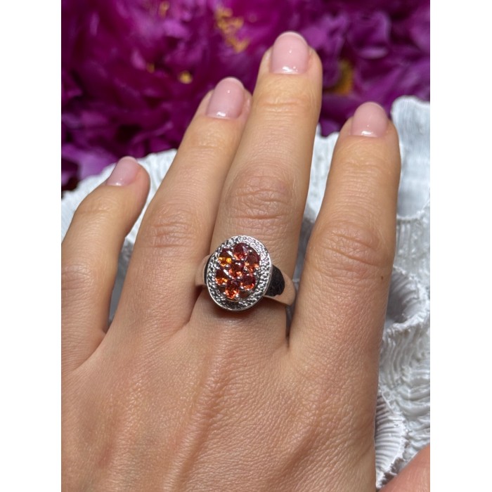 925 Sterling Silver Orange Citrine Ring Size 7.5