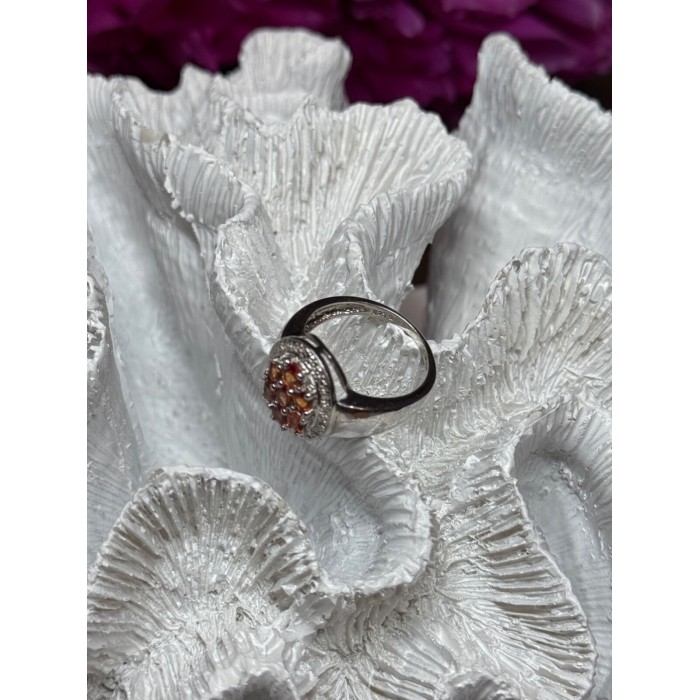 925 Sterling Silver Orange Citrine Ring Size 7.5