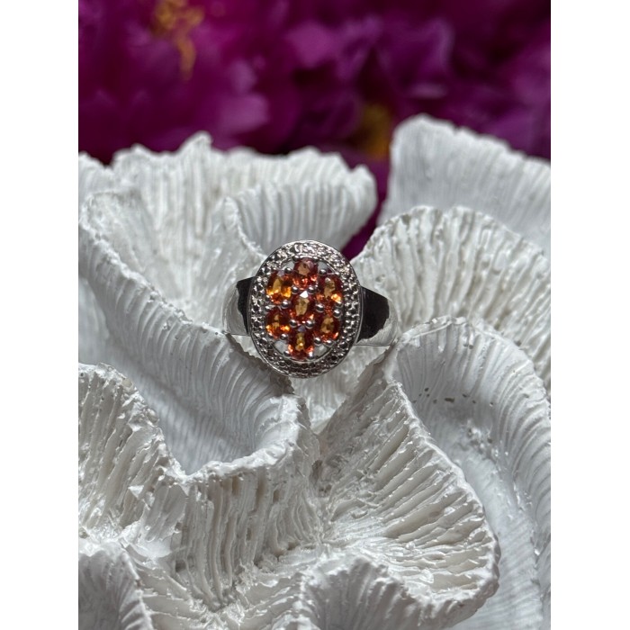 925 Sterling Silver Orange Citrine Ring Size 7.5