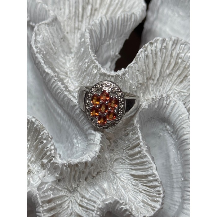 925 Sterling Silver Orange Citrine Ring Size 7.5