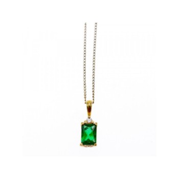 925 Sterling Silver Gold Plated Emerald & Goshenite Chain With Pendant