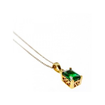 925 Sterling Silver Gold Plated Emerald & Goshenite Chain With Pendant