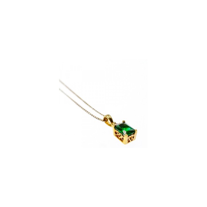 925 Sterling Silver Gold Plated Emerald & Goshenite Chain With Pendant