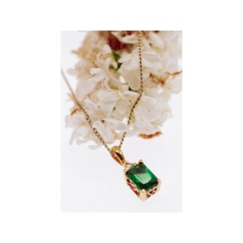 925 Sterling Silver Gold Plated Emerald & Goshenite Chain With Pendant